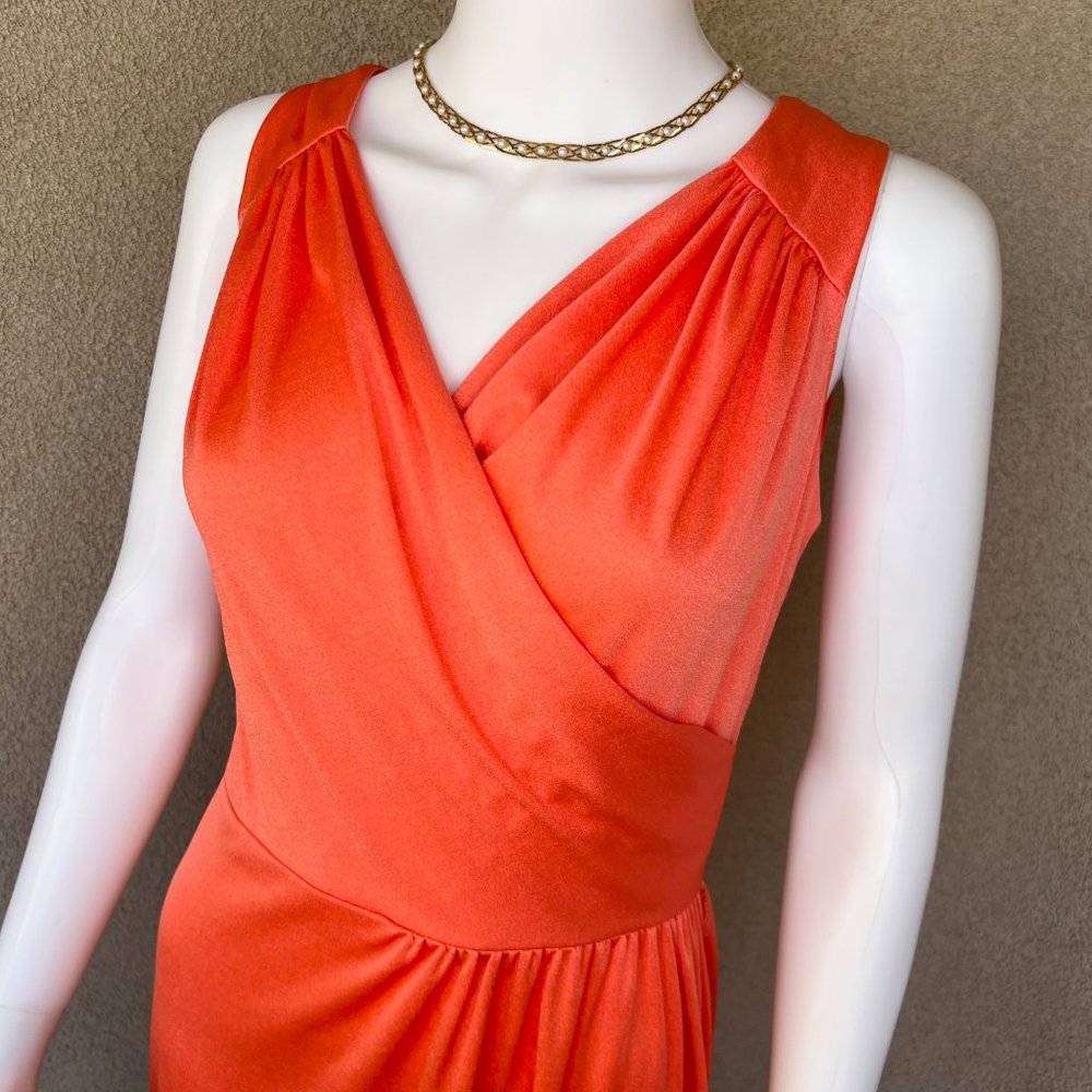 Vintage 1970s Shimmery Pumpkin Spice Maxi Dress - Picture 2 of 6